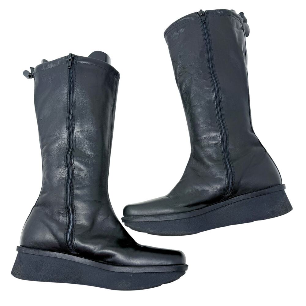 Vintage Y2K Nine West Black Leather Square Toe Platform Boots Women's Size 8 - Picture 5 of 9